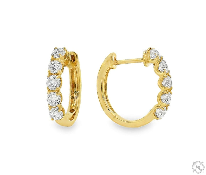 Yellow gold mini huggie hoop earrings with sparkling round diamonds, women's jewelry