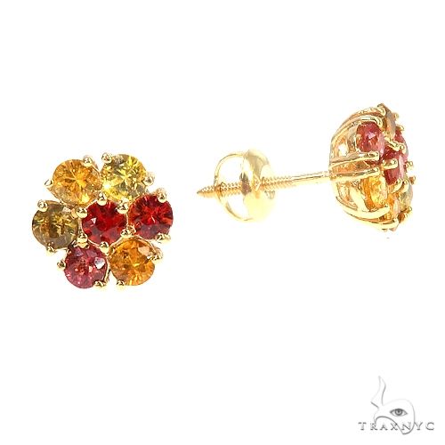 14K Gold Mini Fire Sapphire Flower Earrings, photo 2 of 3