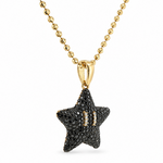 Mini Mario Star black diamond pendant in 14k yellow gold, side angle view