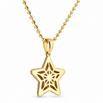 Back of Mini Mario Star pendant showing 14k yellow gold openwork back plate