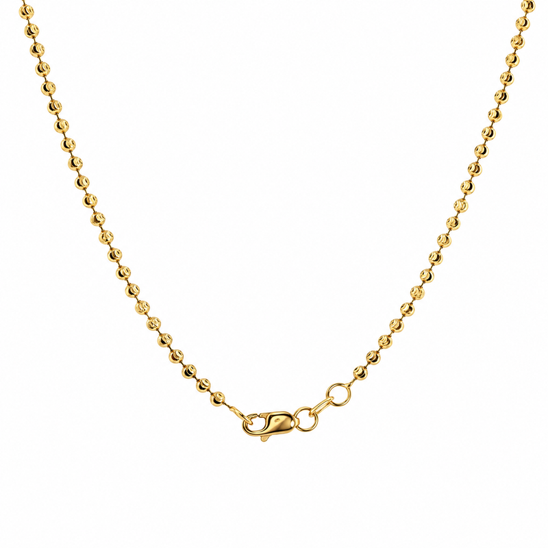 14k yellow gold diamond-cut bead chain with lobster clasp