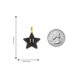 Mini Mario Star black diamond pendant size chart, 1.10 x 0.80 inches next to a quarter