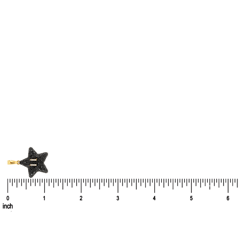 Mini Mario Star black diamond pendant on a ruler showing 1.10 inch length