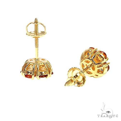 14K Gold Mini Orange Sapphire Diamond Flower Earrings, photo 3 of 3