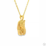 14K yellow gold mini Pharaoh pendant with detailed face and chain necklace.