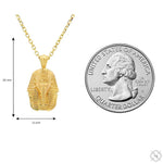 14K yellow gold mini Pharaoh pendant with detailed face and chain necklace.