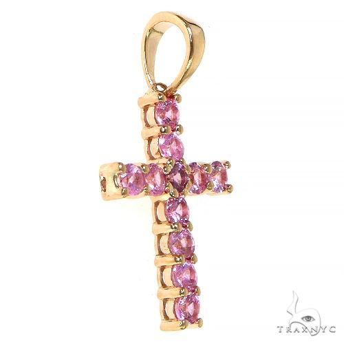 Mini Pink Sapphire Cross Pendant 68294 | TraxNYC
