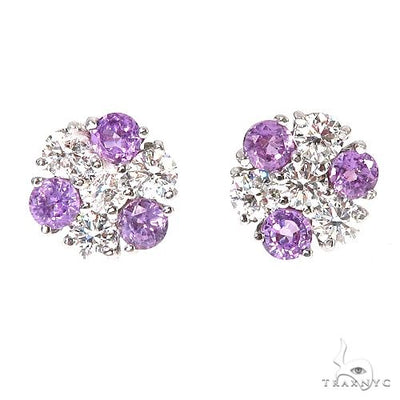 Mini Lilac Ice Sapphire Diamond Flower Earrings 67214 - Image 1