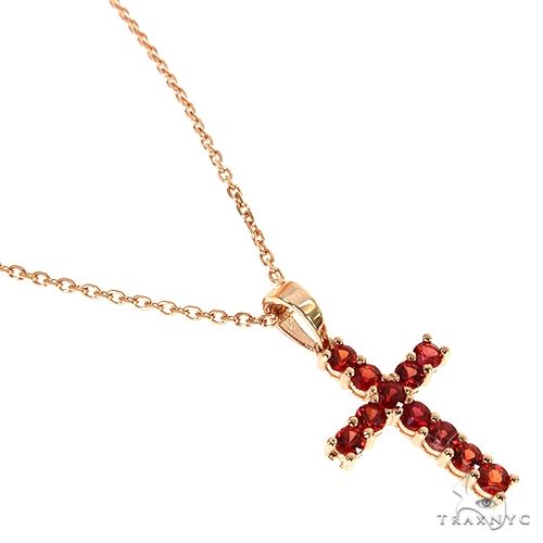 14K Gold Mini Blood Red Sapphire Cross Set, photo 2 of 7
