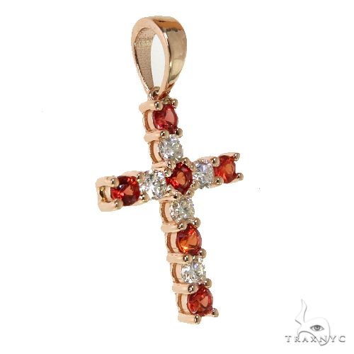 14K Gold Mini Red Sapphire Diamond Cross, photo 2 of 6