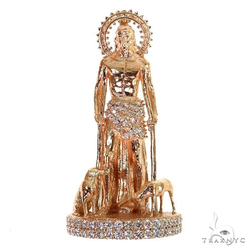 Rose gold Mini St. Lazarus pendant with diamond accents and detailed saint figure
