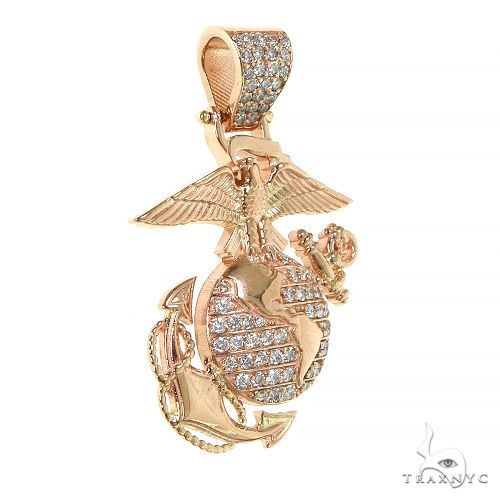 14K Gold Mini US Marines Logo Diamond Pendant, photo 2 of 6