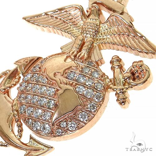 14K Gold Mini US Marines Logo Diamond Pendant, photo 3 of 6