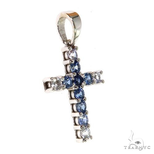 14K Gold Mini Water Sapphire Cross Pendant, view 2
