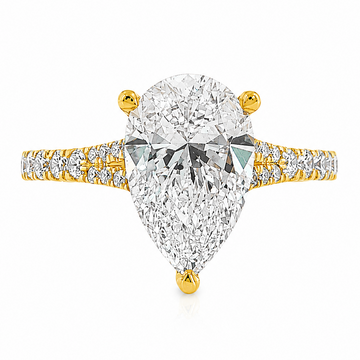 Pear cut 2.50 carat diamond engagement ring with pave diamond band