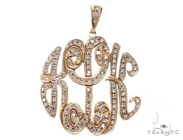 Monogram diamond pendant in 14k yellow gold – diamond-set letter face, front view