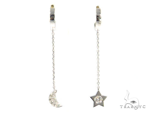 Moon and Star Diamond Earrings Necklace Set 45207 - Image 2