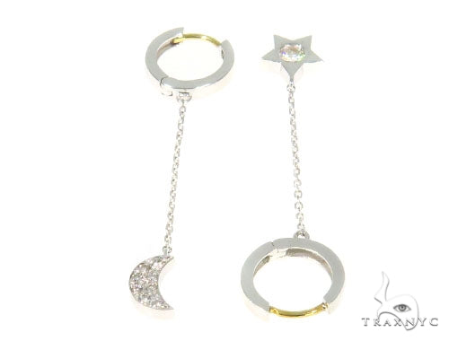 Moon and Star Diamond Earrings Necklace Set 45207 - Image 4