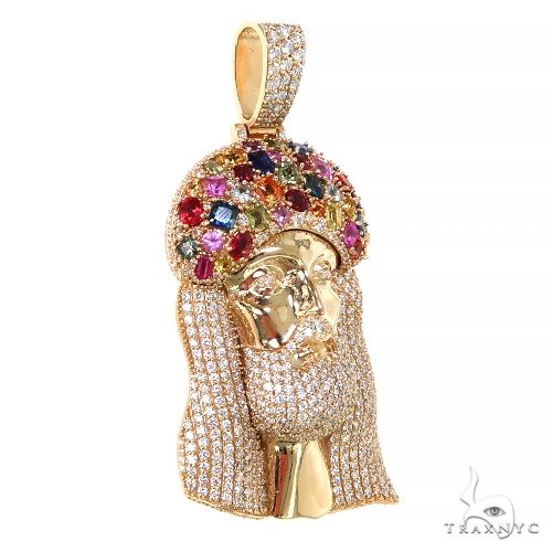 Buy Multi Color Sapphire Crown Diamond Jesus Pendant 67396 – TraxNYC