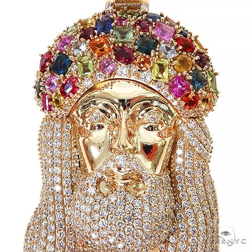 Multi Color Sapphire Crown Diamond Jesus Pendant 67396 - Image 3