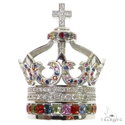 Multi Color Sapphire and Diamond Crown Pendant 68895 - Image 1