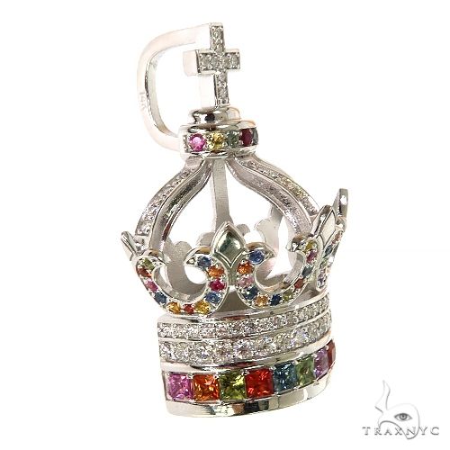 Multi Color Sapphire and Diamond Crown Pendant 68895 - Image 2