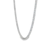 White gold tennis chain necklace with round blue sapphire gemstones, elegant and classic design.