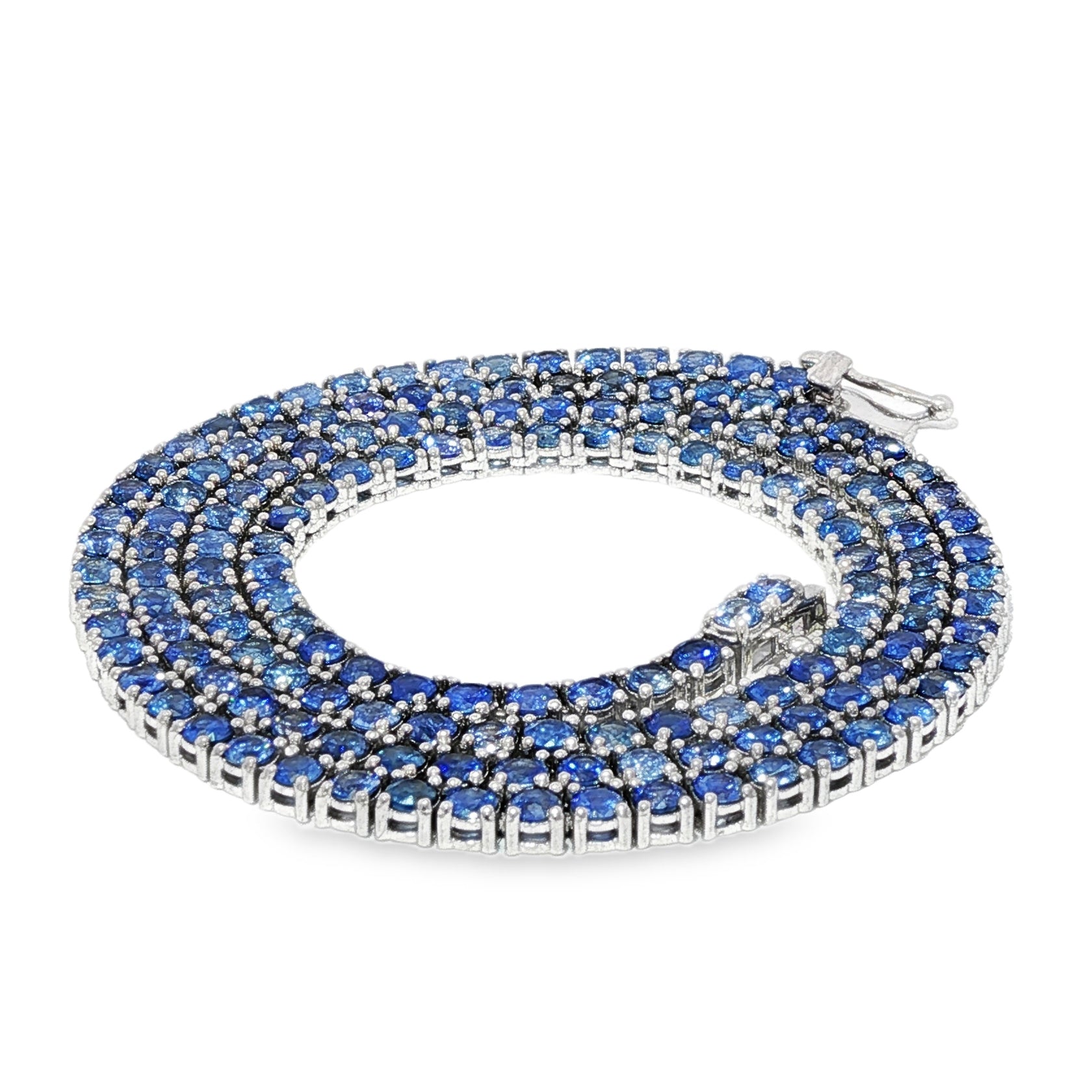 フルカスタム サファイアブルー テニスチェーン Blue Sapphire Tennis Chain 71083 | TraxNYC
