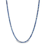 White gold tennis chain necklace with round blue sapphire gemstones, elegant and classic design.