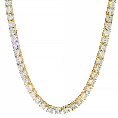 22-inch yellow gold tennis chain with round-cut 80 pointer diamonds.