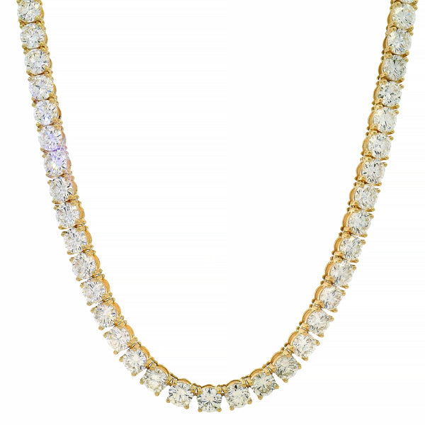 22-inch yellow gold tennis chain with round-cut 80 pointer diamonds.