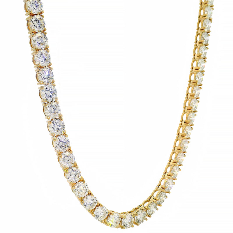 22-inch yellow gold tennis chain with round-cut 80 pointer diamonds.