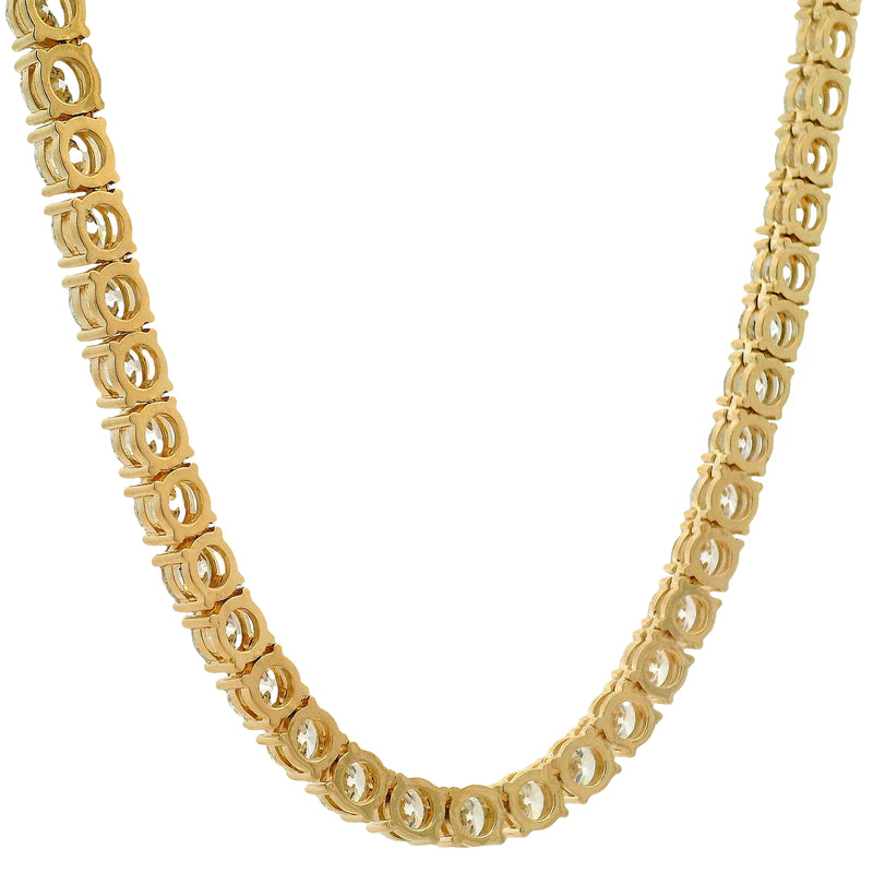 22-inch yellow gold tennis chain with round-cut 80 pointer diamonds.