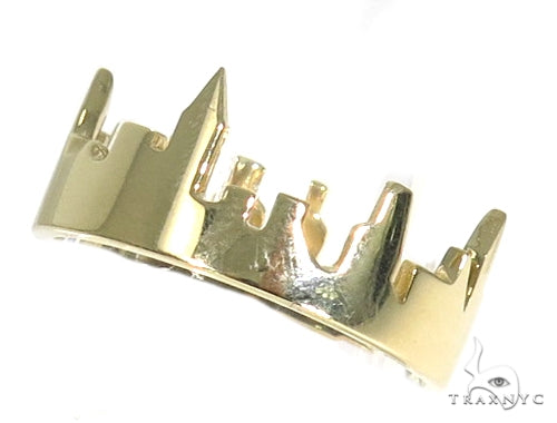 Men's custom yellow gold NYC skyline ring – raised cityscape relief profile, side angle