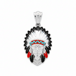 Yellow gold Native Chief pendant with red and turquoise feather details.