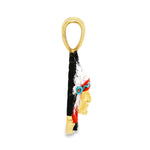 Yellow gold Native Chief pendant with red and turquoise feather details.