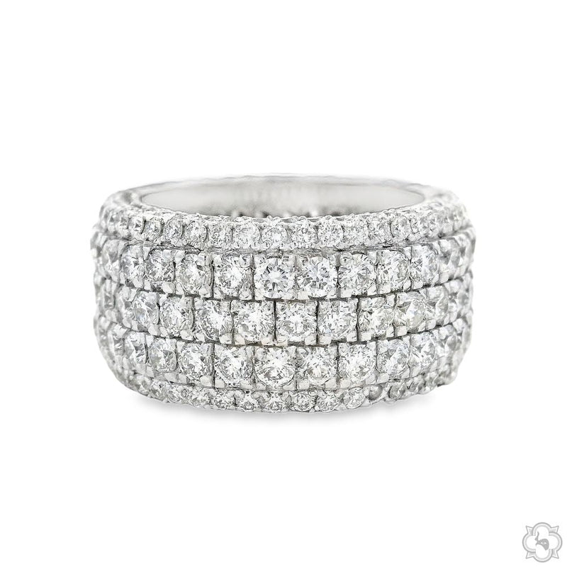 Men's diamond eternity ring in 12mm wide band – full-coverage diamond circuit, top-down angle