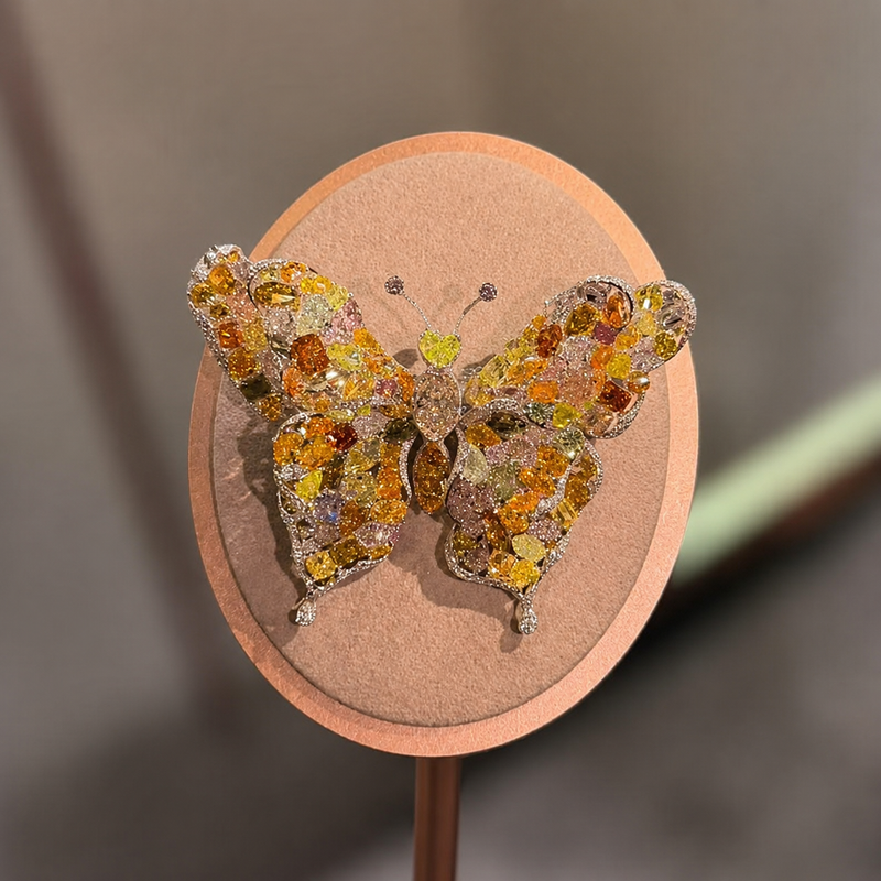 Natural Fancy Diamond Moving Butterfly Brooch, view 3