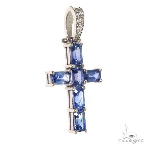 Ocean Blue Emerald Cut Sapphire Cross Pendant 67460 - Image 2