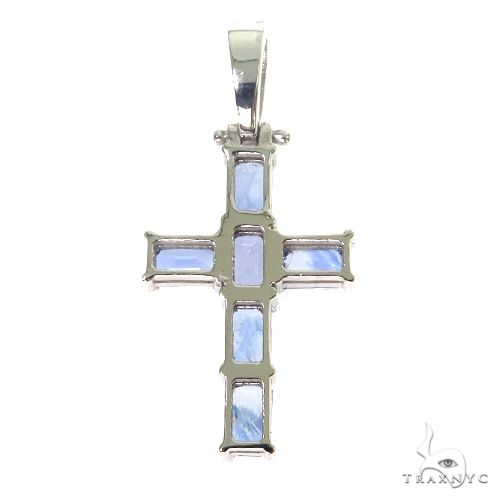 Ocean Blue Emerald Cut Sapphire Cross Pendant 67460 - Image 4