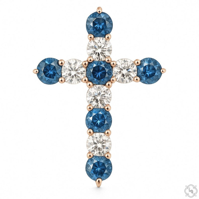 Ocean Blue Sapphire Diamond Cross 66992 - Image 1
