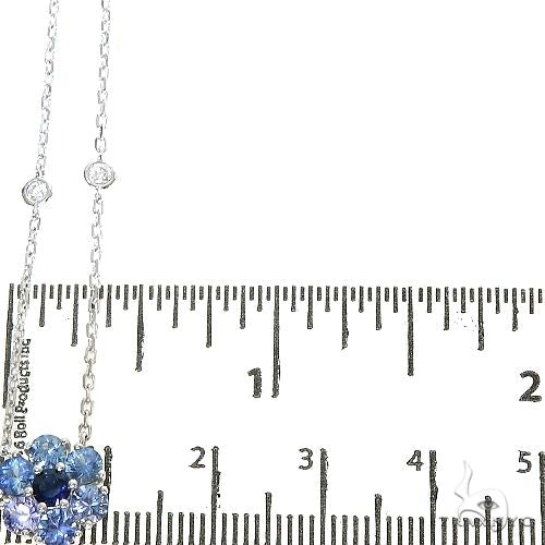 14K Yellow Gold Ocean Blue Sapphire Flower Necklace, view 6