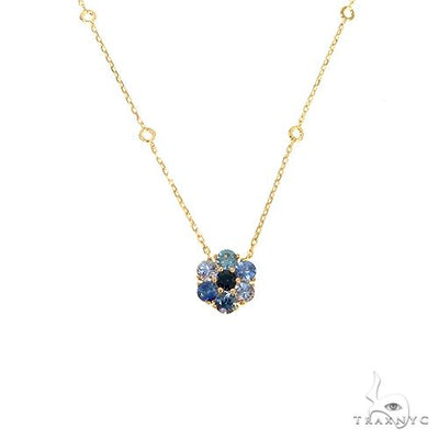 Ocean Blue Sapphire Flower Necklace 67219 - Image 1
