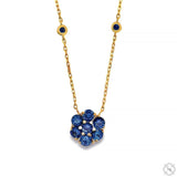 14K Gold Ocean Blue Sapphire Flower Necklace 70429