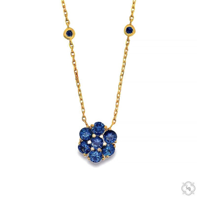 14K Gold Ocean Blue Sapphire Flower Necklace
