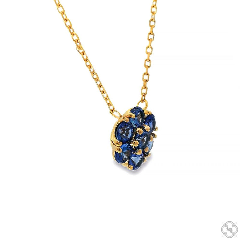 14K Gold Ocean Blue Sapphire Flower Necklace, photo 2 of 6