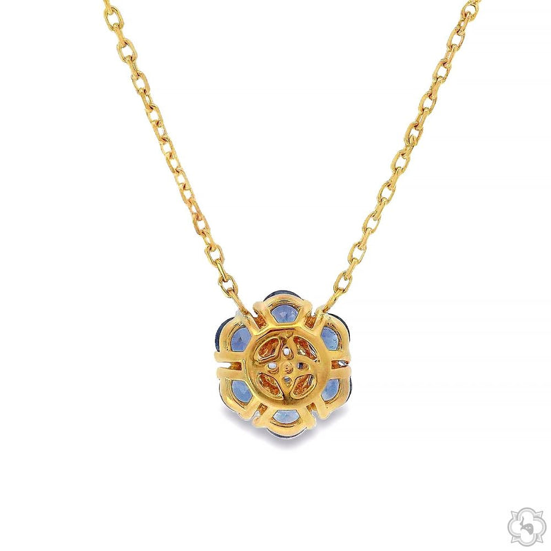 14K Gold Ocean Blue Sapphire Flower Necklace, photo 4 of 6