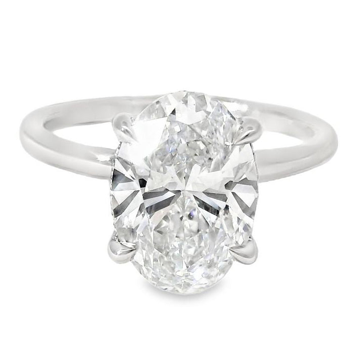 14k gold 3 ct lab grown oval solitaire engagement ring with hidden halo