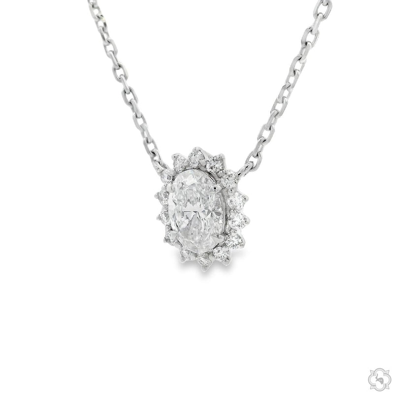 18K Gold Oval Halo Lab-Grown Diamond Necklace, photo 4 of 7