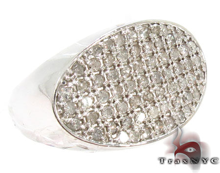 Men's silver ring with an oval face set with small diamonds in a grid pattern